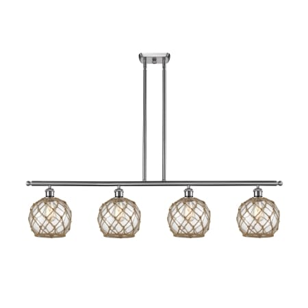 A large image of the Innovations Lighting 516-4I Farmhouse Rope Brushed Satin Nickel / Clear Glass with Brown Rope