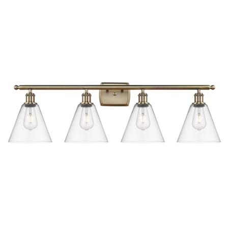 A large image of the Innovations Lighting 516-4W-11-38 Berkshire Vanity Antique Brass / Clear