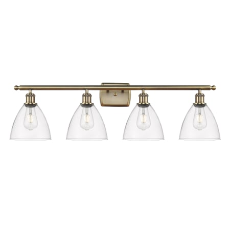 A large image of the Innovations Lighting 516-4W-11-38 Bristol Vanity Antique Brass / Clear