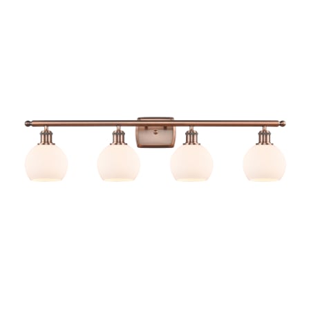 A large image of the Innovations Lighting 516-4W-10-36 Athens Vanity Antique Copper / Matte White