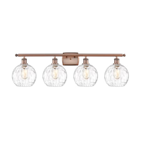 A large image of the Innovations Lighting 516-4W-11-36 Athens Vanity Antique Copper / Clear Water Glass