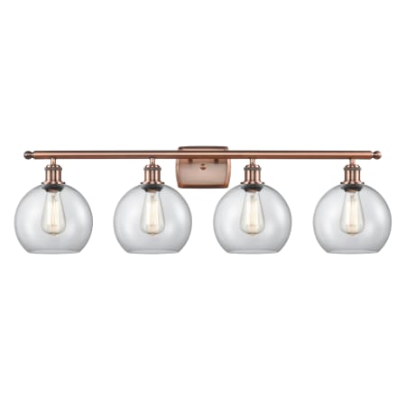 A large image of the Innovations Lighting 516-4W-11-36 Athens Vanity Antique Copper / Clear