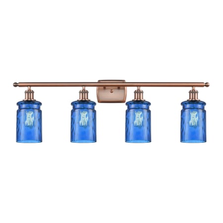 A large image of the Innovations Lighting 516-4W Candor Antique Copper / Princess Blue Waterglass