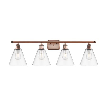 A large image of the Innovations Lighting 516-4W-11-38 Berkshire Vanity Antique Copper / Clear