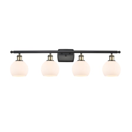 A large image of the Innovations Lighting 516-4W-10-36 Athens Vanity Black Antique Brass / Matte White