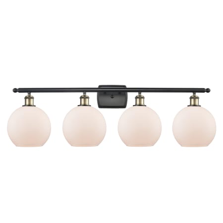 A large image of the Innovations Lighting 516-4W-11-36 Athens Vanity Black Antique Brass / Matte White