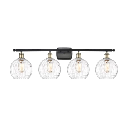 A large image of the Innovations Lighting 516-4W-11-36 Athens Vanity Black Antique Brass / Clear Water Glass