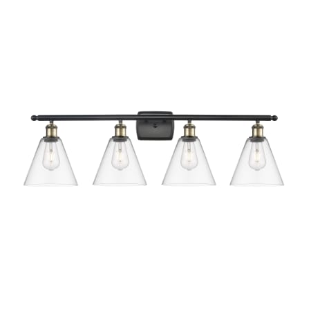 A large image of the Innovations Lighting 516-4W-11-38 Berkshire Vanity Black Antique Brass / Clear