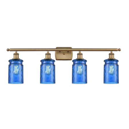 A large image of the Innovations Lighting 516-4W Candor Brushed Brass / Princess Blue Waterglass