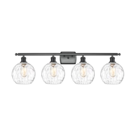 A large image of the Innovations Lighting 516-4W-11-36 Athens Vanity Matte Black / Clear Water Glass