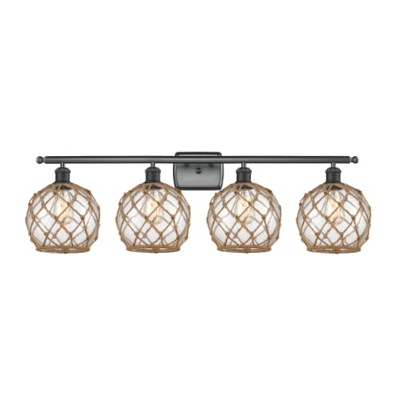 A large image of the Innovations Lighting 516-4W Farmhouse Rope Matte Black / Clear / Black