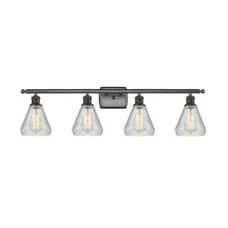 A large image of the Innovations Lighting 516-4W Conesus Matte Black / Clear Crackle