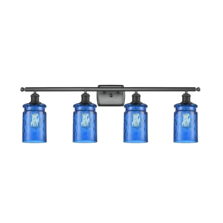 A large image of the Innovations Lighting 516-4W Candor Matte Black / Princess Blue Waterglass