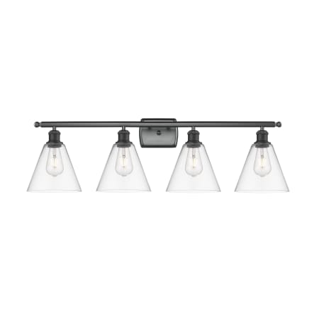 A large image of the Innovations Lighting 516-4W-11-38 Berkshire Vanity Matte Black / Clear