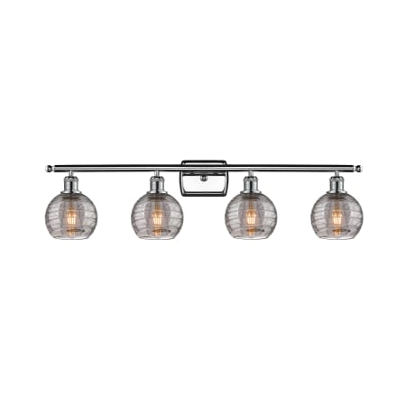 A large image of the Innovations Lighting 516-4W 9 36 Athens Deco Swirl Vanity Polished Chrome / Light Smoke Deco Swirl