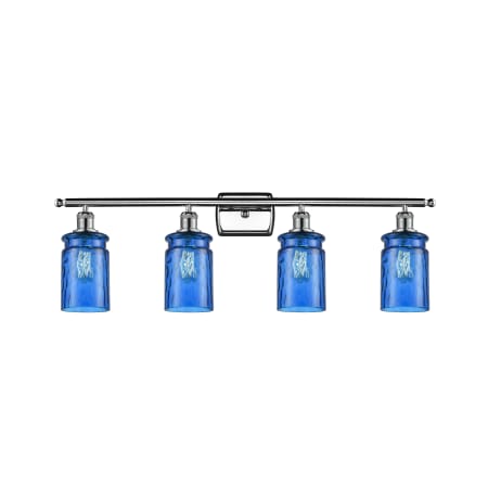 A large image of the Innovations Lighting 516-4W Candor Polished Chrome / Princess Blue Waterglass