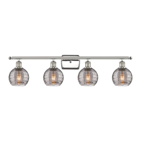 A large image of the Innovations Lighting 516-4W 9 36 Athens Deco Swirl Vanity Polished Nickel / Light Smoke Deco Swirl