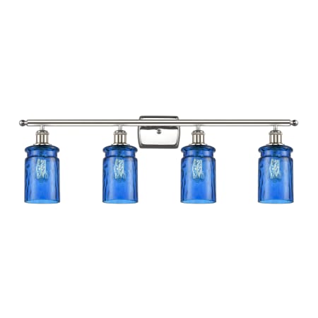 A large image of the Innovations Lighting 516-4W Candor Polished Nickel / Princess Blue Waterglass