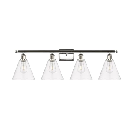 A large image of the Innovations Lighting 516-4W-11-38 Berkshire Vanity Polished Nickel / Clear