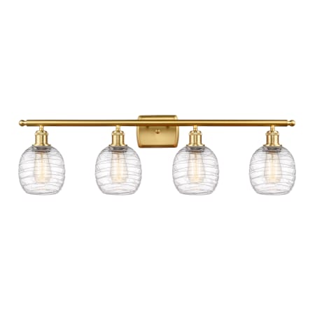 A large image of the Innovations Lighting 516-4W-11-36 Belfast Vanity Satin Gold / Deco Swirl