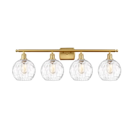 A large image of the Innovations Lighting 516-4W-11-36 Athens Vanity Satin Gold / Clear Water Glass