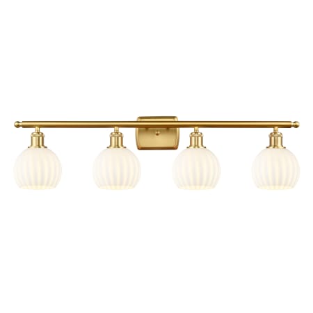 A large image of the Innovations Lighting 516-4W-9-36-White Venetian-Bathroom Vanity Light Satin Gold / White Venetian