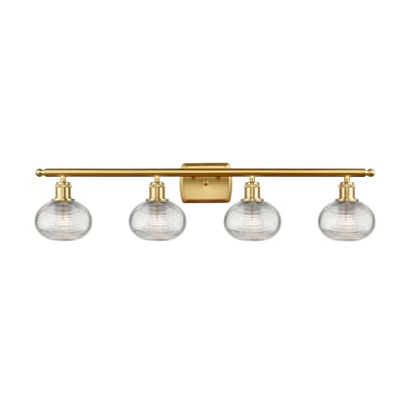 A large image of the Innovations Lighting 516-4W-8-36 Ithaca Vanity Satin Gold / Clear Ithaca