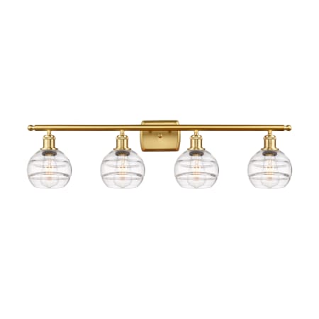 A large image of the Innovations Lighting 516-4W-9-36 Rochester Vanity Satin Gold / Clear