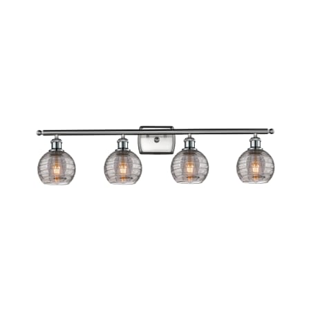 A large image of the Innovations Lighting 516-4W 9 36 Athens Deco Swirl Vanity Brushed Satin Nickel / Light Smoke Deco Swirl