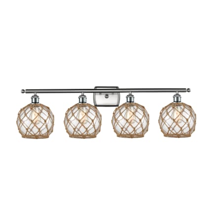 A large image of the Innovations Lighting 516-4W Farmhouse Rope Brushed Satin Nickel / Clear / Black