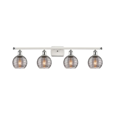 A large image of the Innovations Lighting 516-4W 9 36 Athens Deco Swirl Vanity White Polished Chrome / Light Smoke Deco Swirl