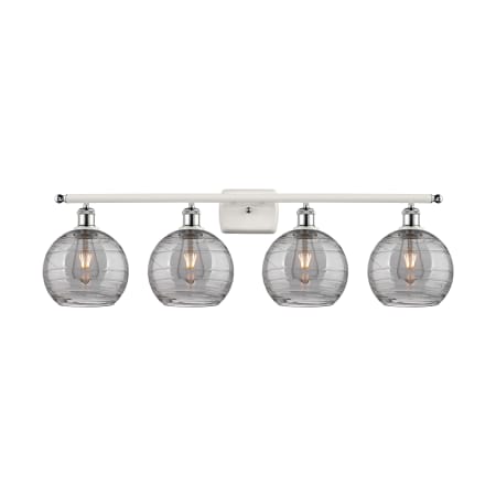 A large image of the Innovations Lighting 516-4W 11 38 Athens Deco Swirl Vanity White Polished Chrome / Light Smoke Deco Swirl