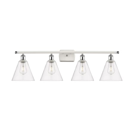 A large image of the Innovations Lighting 516-4W-11-38 Berkshire Vanity White and Polished Chrome / Clear