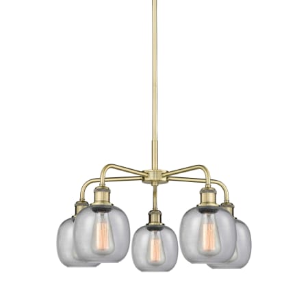 A large image of the Innovations Lighting 516-5CR-15-24 Belfast Chandelier Antique Brass / Seedy