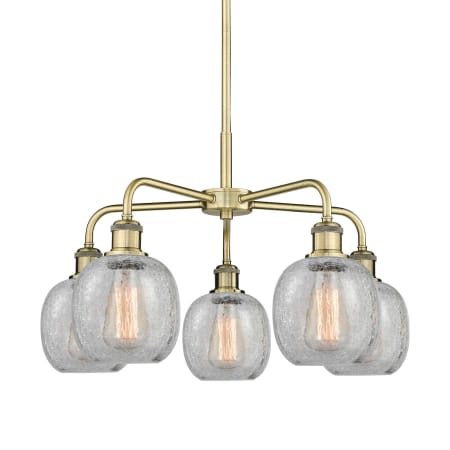 A large image of the Innovations Lighting 516-5CR-15-24 Belfast Chandelier Antique Brass / Clear Crackle