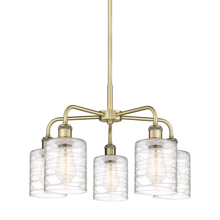 A large image of the Innovations Lighting 516-5CR-15-23 Cobbleskill Chandelier Antique Brass / Deco Swirl