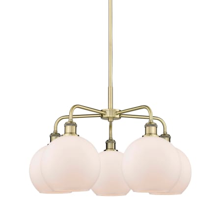 A large image of the Innovations Lighting 516-5CR-16-26 Athens Chandelier Antique Brass / Matte White