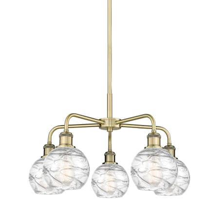 A large image of the Innovations Lighting 516-5CR-15-24 Athens Deco Swirl Chandelier Antique Brass / Clear Deco Swirl