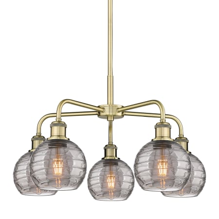 A large image of the Innovations Lighting 516-5CR 14 24 Athens Deco Swirl Chandelier Antique Brass / Light Smoke Deco Swirl