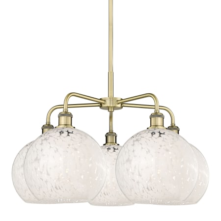 A large image of the Innovations Lighting 516-5C-18-28-White Mouchette-Indoor Chandelier Antique Brass / White Mouchette