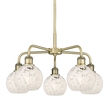 A large image of the Innovations Lighting 516-5C-14-24-White Mouchette-Indoor Chandelier Antique Brass / White Mouchette