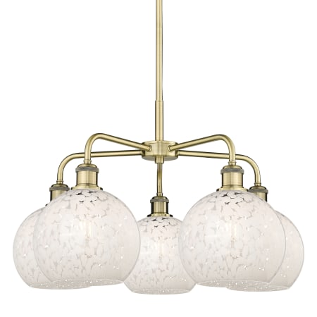 A large image of the Innovations Lighting 516-5C-16-26-White Mouchette-Indoor Chandelier Antique Brass / White Mouchette