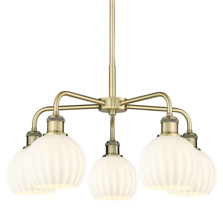 A large image of the Innovations Lighting 516-5C-14-24-White Venetian-Indoor Chandelier Antique Brass / White Venetian