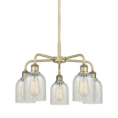 A large image of the Innovations Lighting 516-5CR-15-23 Caledonia Chandelier Antique Brass / Mouchette