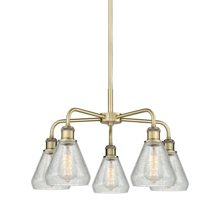 A large image of the Innovations Lighting 516-5CR-15-24 Conesus Chandelier Antique Brass / Clear Crackle