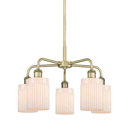 A large image of the Innovations Lighting 516-5CR-15-23 Hadley Chandelier Antique Brass / Matte White