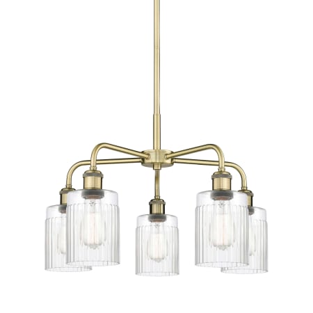 A large image of the Innovations Lighting 516-5CR-15-23 Hadley Chandelier Antique Brass / Clear