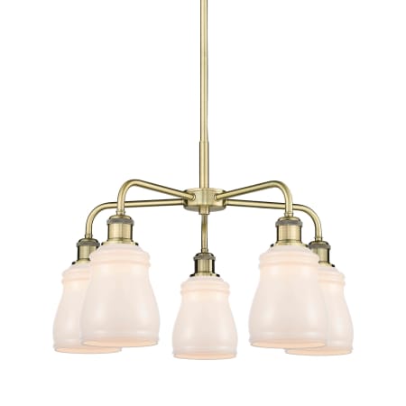A large image of the Innovations Lighting 516-5CR-15-23 Ellery Chandelier Antique Brass / White
