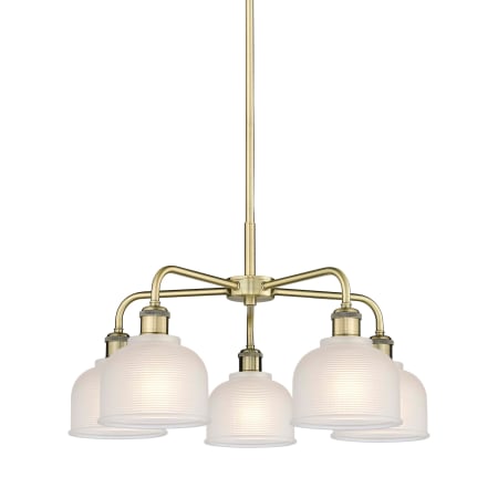 A large image of the Innovations Lighting 516-5CR-15-24 Dayton Chandelier Antique Brass / White