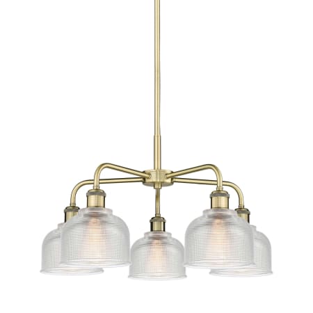 A large image of the Innovations Lighting 516-5CR-15-24 Dayton Chandelier Antique Brass / Clear